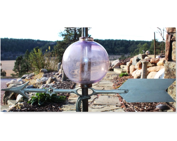 Antique Lightning Rod Purple Glass Globe Wind Arrow Victorian Weathervane Collectible Farmhouse Decor