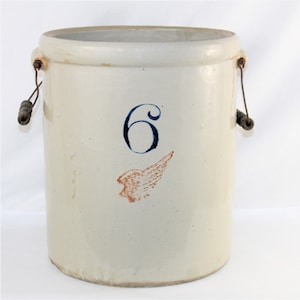 Antique 1920s Red Wing Union Stoneware Company Six Gallon Crock 4” Red Wing Pottery Logo