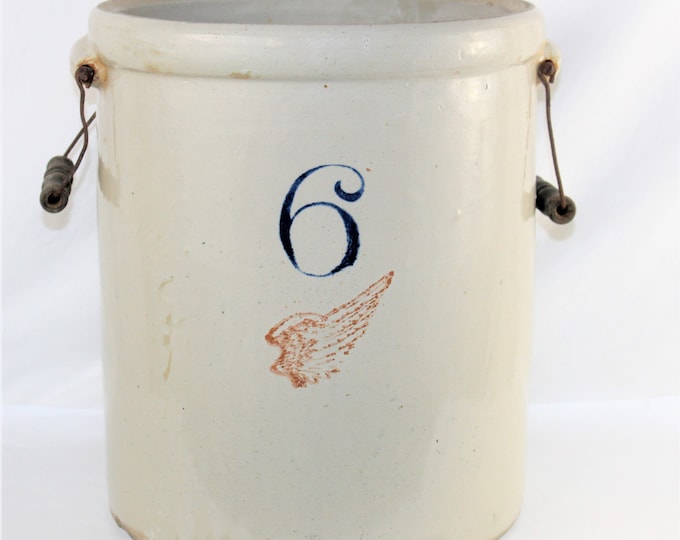 Antique 1920s Red Wing Union Stoneware Company Six Gallon Crock 4” Red Wing Pottery Logo