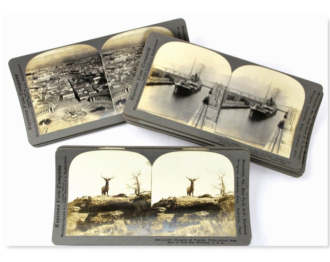 14 - Antique Keystone 3D Stereograph Cards, Stereoscope Cards, Black & White Stereo View Cards
