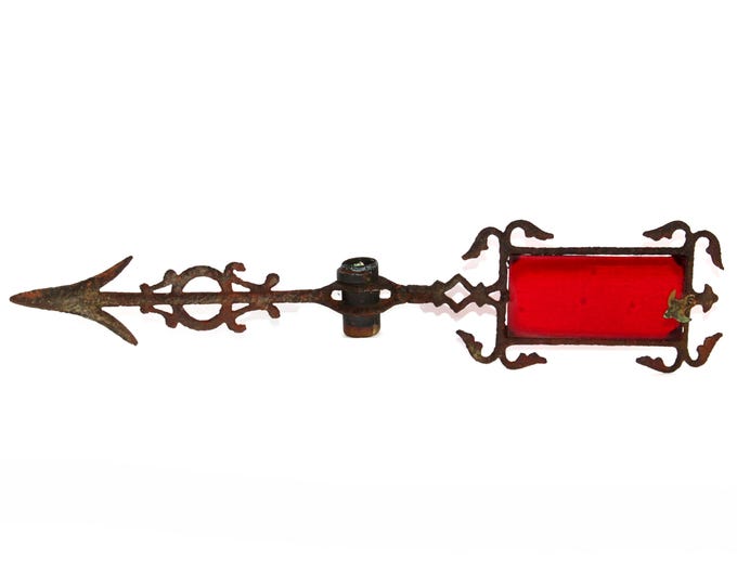 Antique Lightning Rod, Cast Iron Arrow with Red Glass Tail