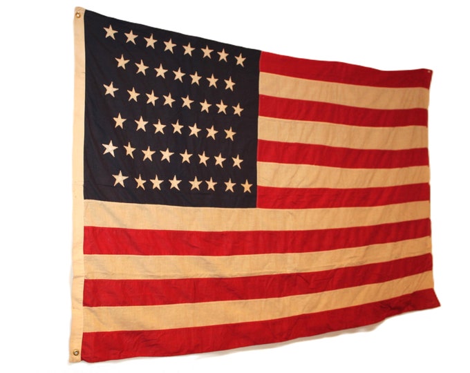 1908, 46-Star American Flag with Sewn on Stars, Rare American Flag, Antique Flag