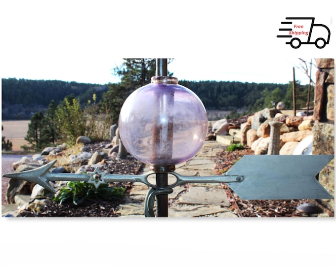 Antique Lightning Rod Purple Glass Globe Wind Arrow Victorian Weathervane Collectible Farmhouse Decor