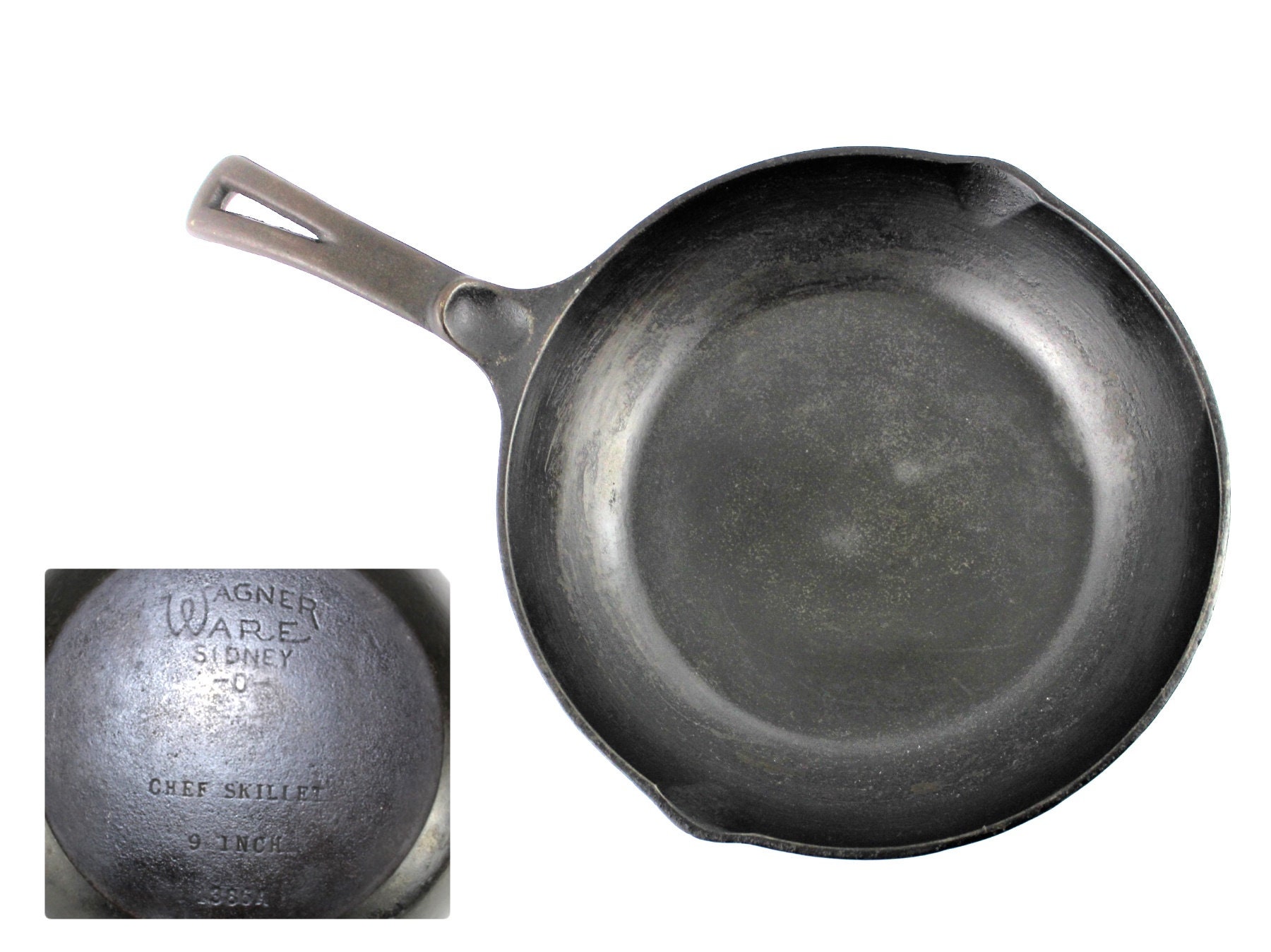 Vintage wagner ware cast iron 9 inch chef skillet