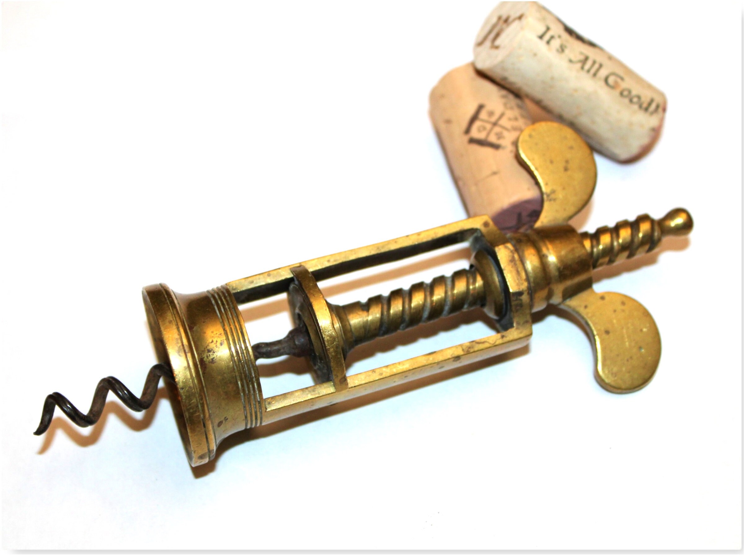 Antique Corkscrew, Farrow & Jackson Type Corkscrew, Brass Wing Nut