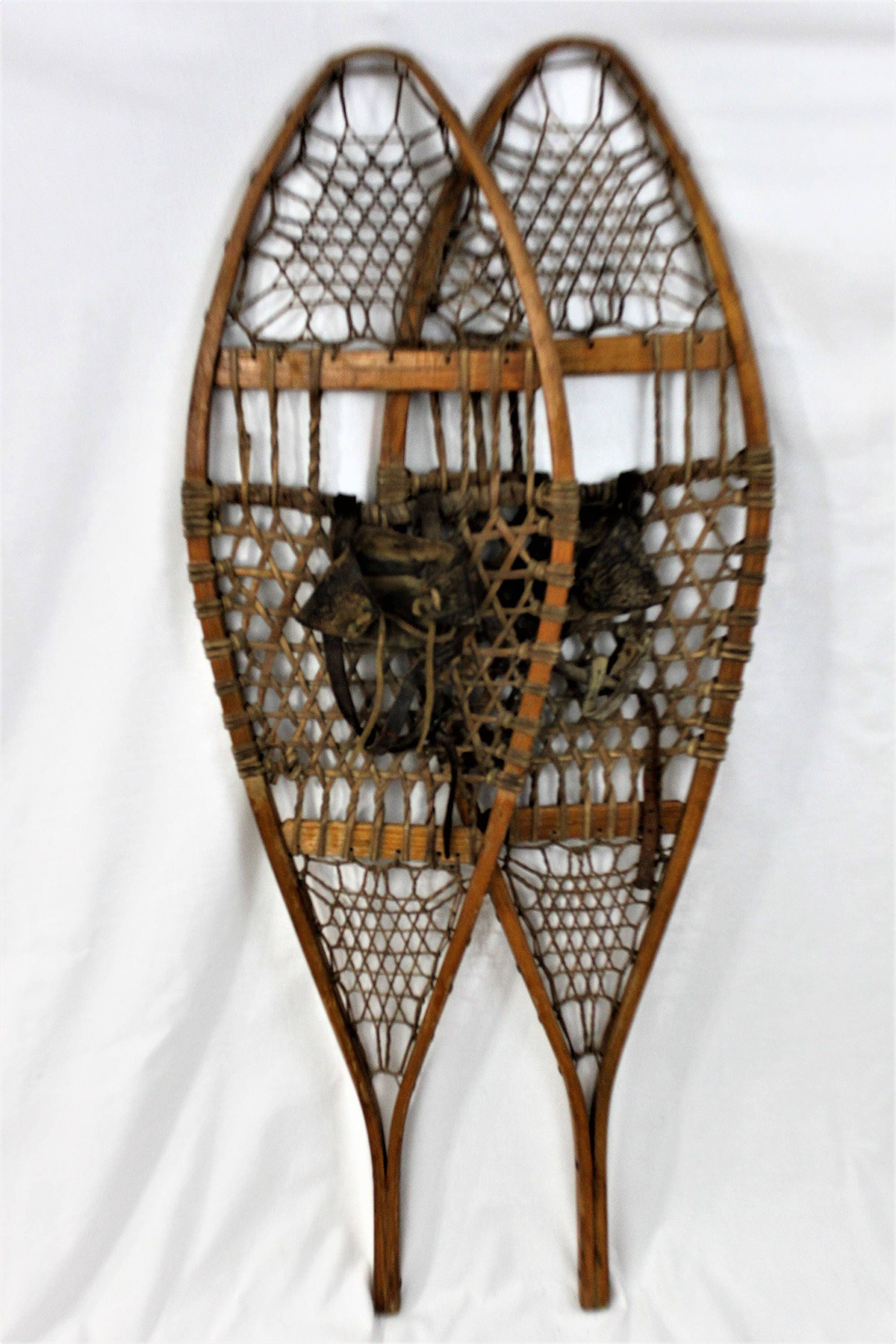 Antique 1920s 48 Wood Snowshoes, Wood Snowshoes 14 x 48