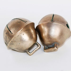 Two Antique Sleigh Bells, Solid Brass image 2