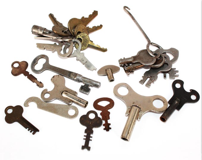 Antique & Vintage Padlock Keys for Doors, Cabinets, Clocks - Collectible Skeleton Keys Set