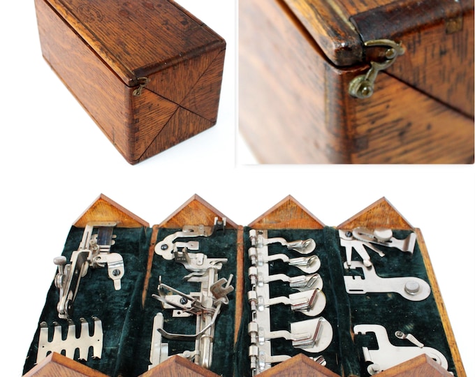 Antique 1889 Singer Puzzle Box, Treadle Attachment Set