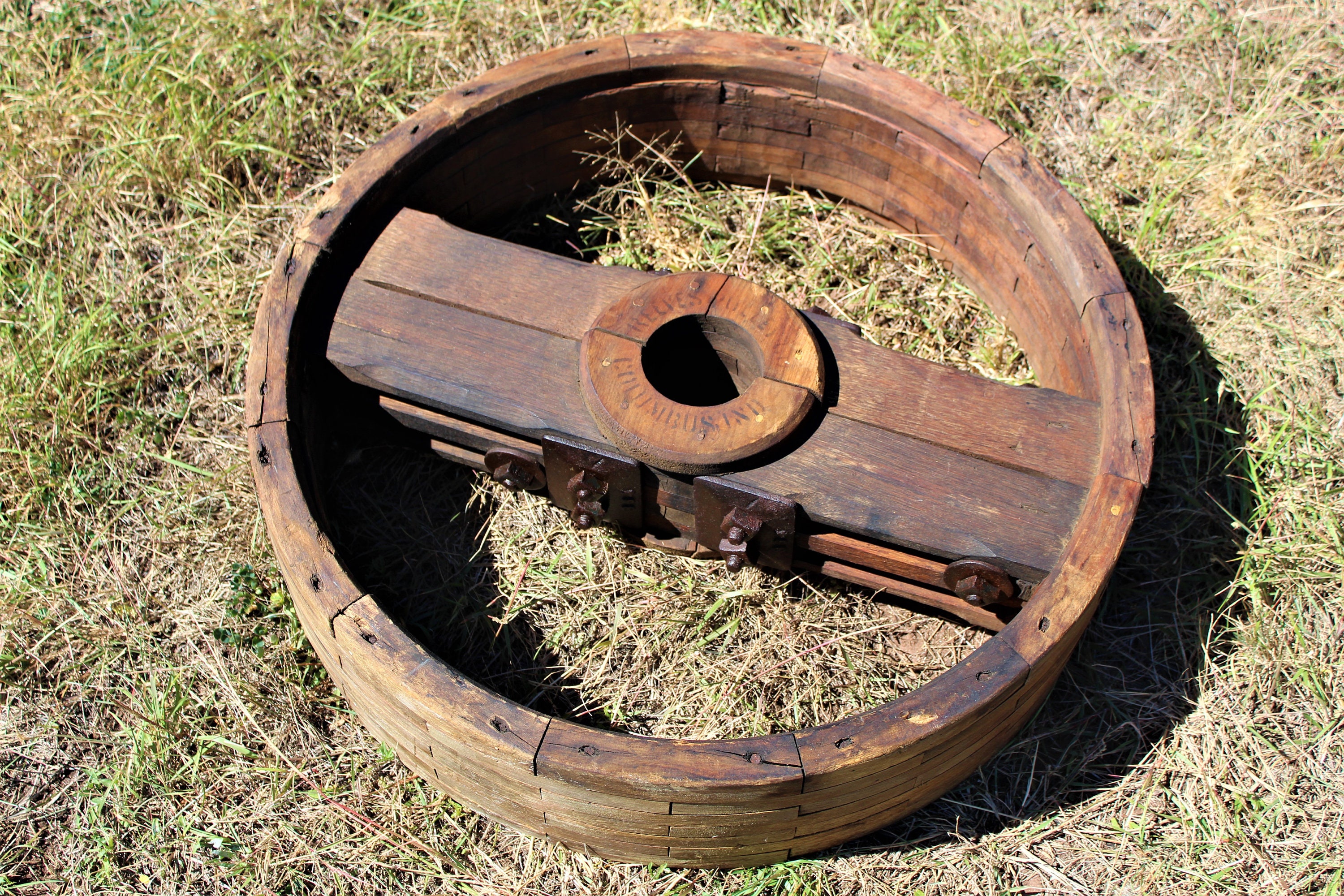 Antique 26” Reeves Wood Split Pulley Wheel, Flat Belt Pulley