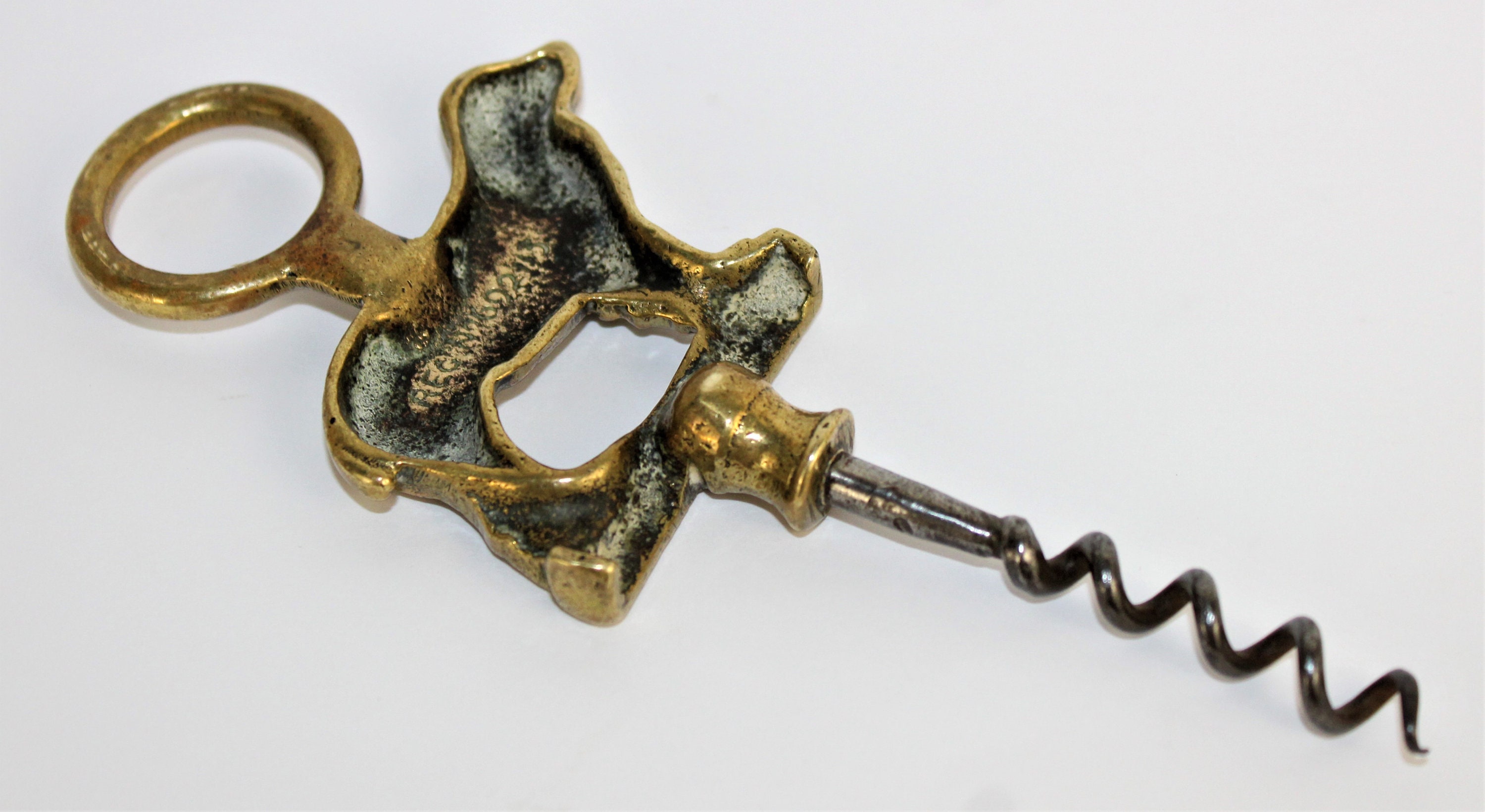 1920s Brass English Setter Dog Corkscrew, Wine Bottle Opener