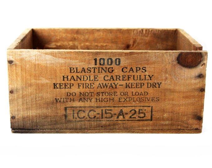 Antique Dynamite Blasting Caps Wood Crate