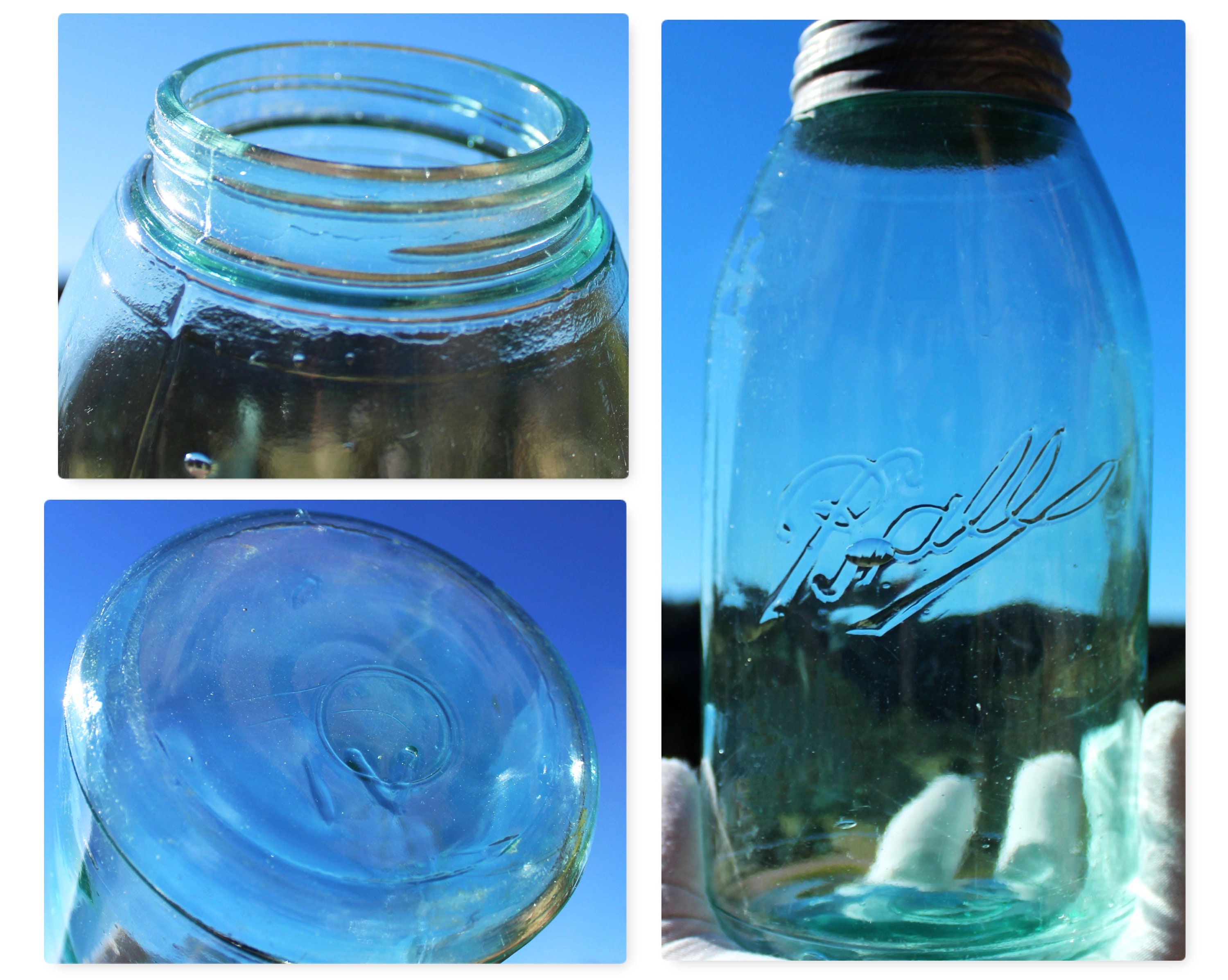 Antique Triple L Logo Ball Fruit Jar with Zinc Lid, Blue Half Gallon