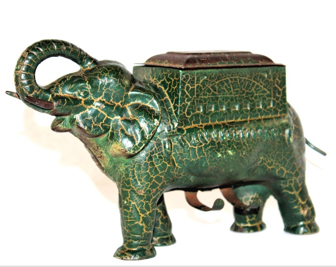 Antique 1920s Cast Iron Elephant Cigarette Dispenser, Tobacciana