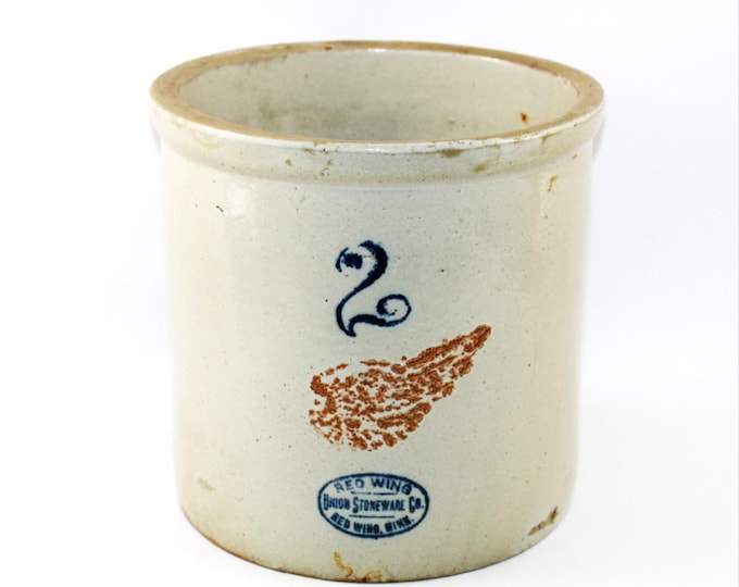 Antique Red Wing Union Stoneware Two Gallon Crock 4-inch Red Wing Logo
