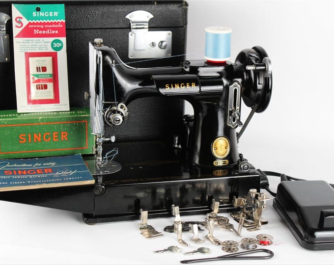 Vintage 1955 Singer Featherweight 221 Sewing Machine - Serviced, Portable, with Case