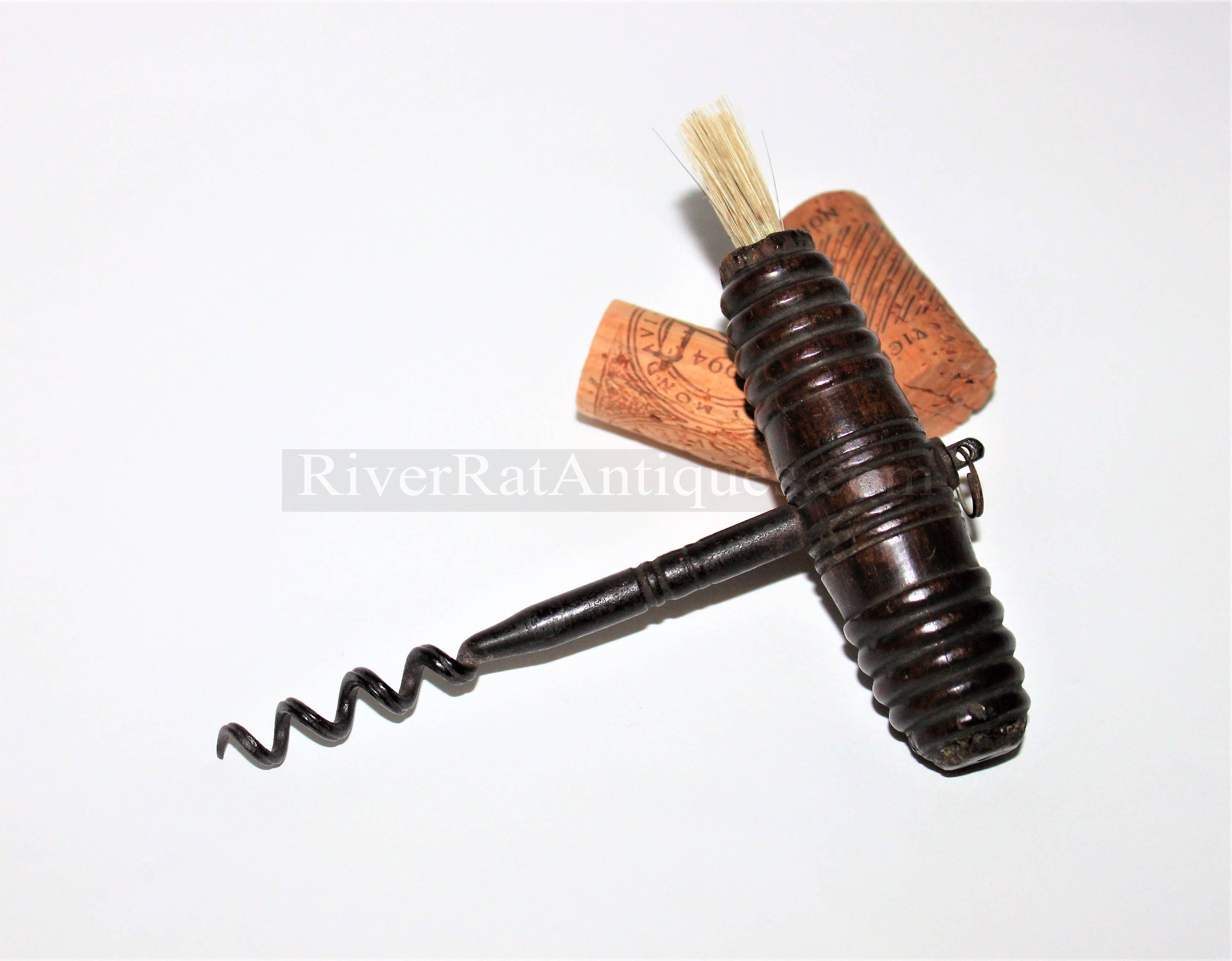 Antique 1800s English Rosewood Handle Straight Pull Corkscrew with