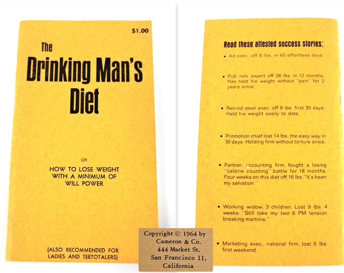 Original 1964 Drinking Mans Diet, Eating Guide, Nutrition Guide, Diet Book, Cookbook