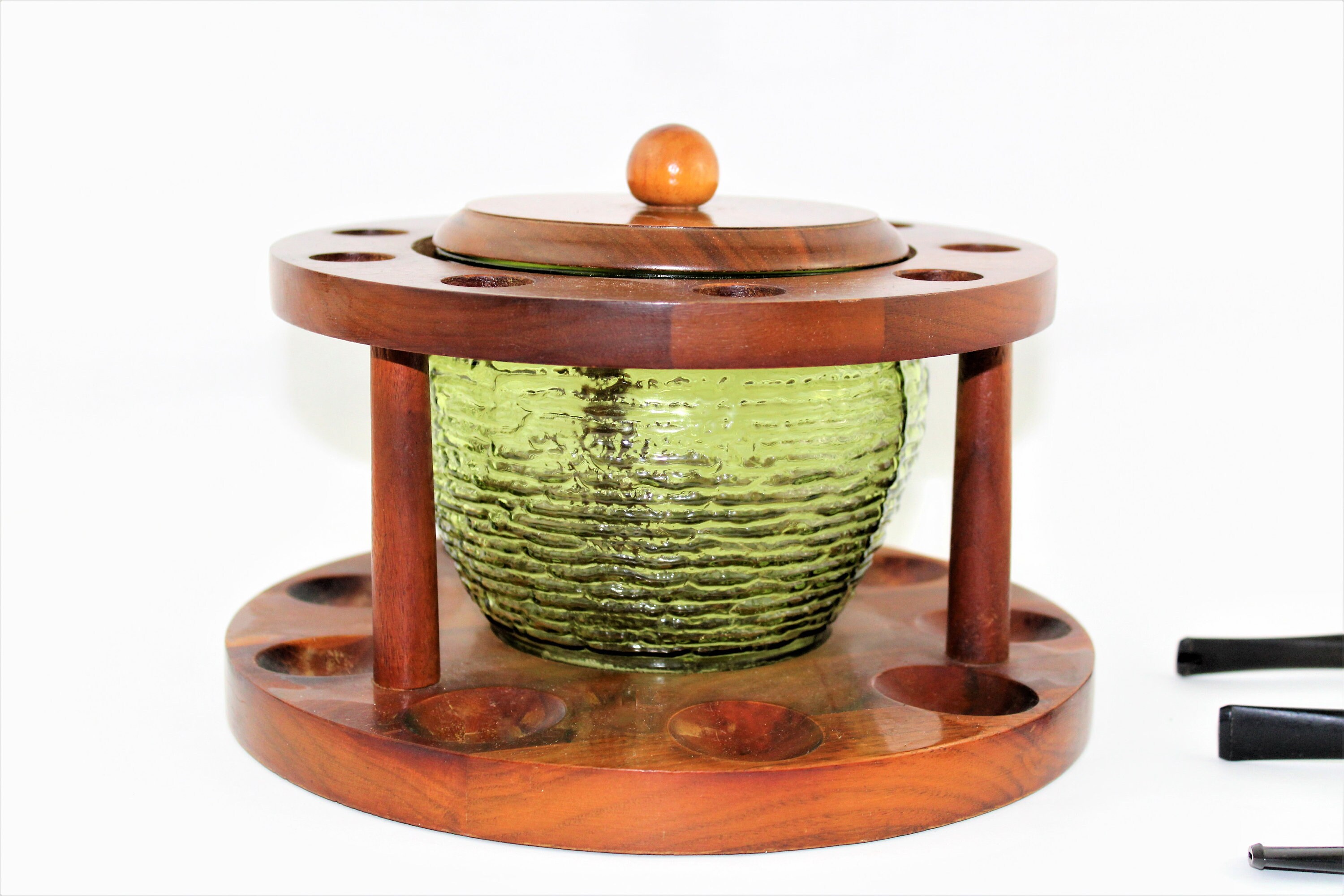 1960s Fairfax Tobacco Humidor and Walnut Pipe Stand with Pipes