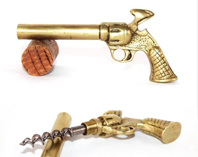 1930s Brass Pistol Corkscrew Bottle Opener: English Barware