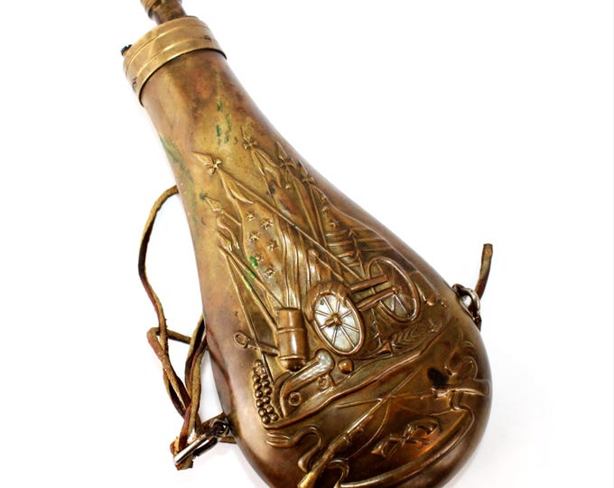 Vintage Italian Black Powder Flask with Plugger Spout - Muzzleloader Accessory