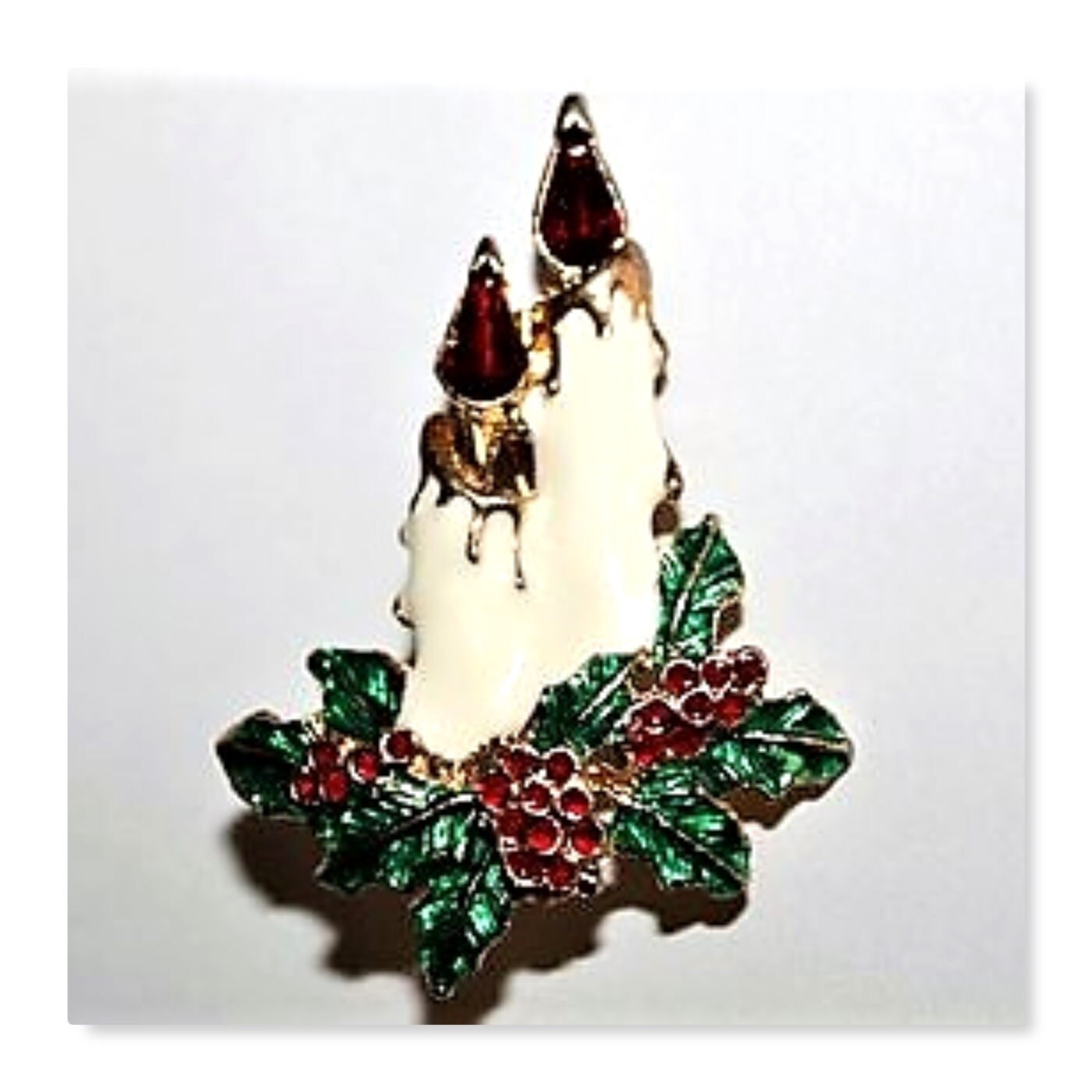Vintage Christmas Brooch, Christmas Candle Brooch, Enamel Pin