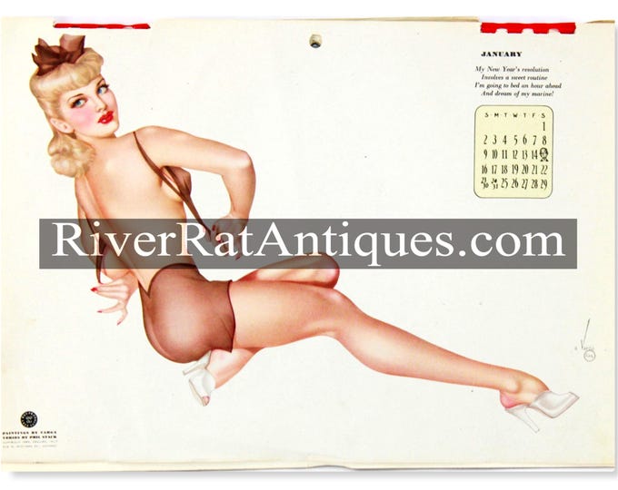 1943 Esquire Wartime Pin-Up Girl Calendar Vintage WWII Vargas Art Collectible
