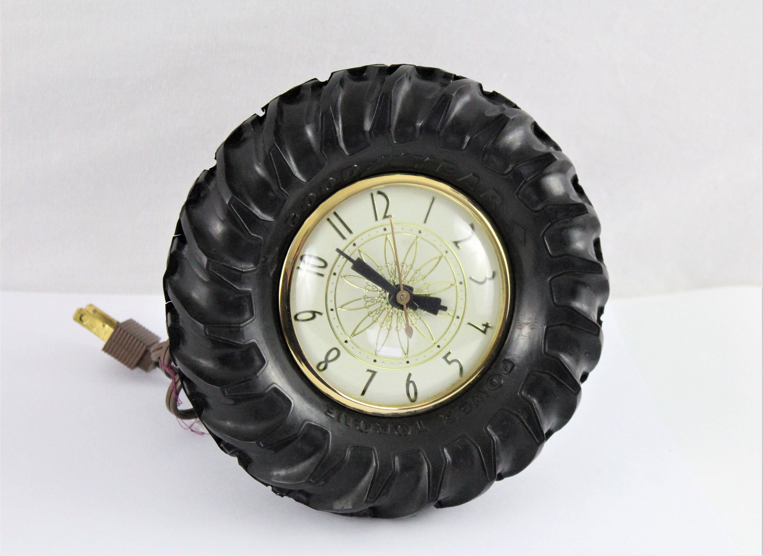 Vintage Farm Decor Goodyear Tractor Tire Desk Clock Vintage
