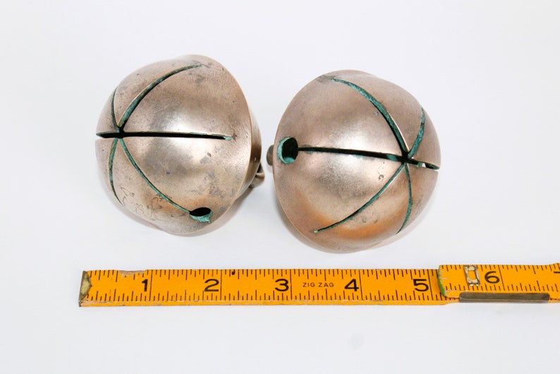 Two Antique Sleigh Bells, Solid Brass image 5