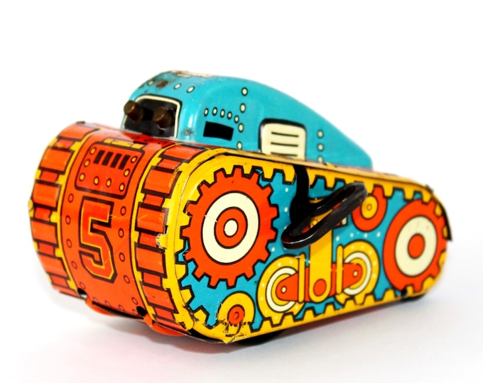 Vintage 1950s Marx Toys Tin Windup Turn Over Tank 5 - Collectible Military Clockwork Vehicle