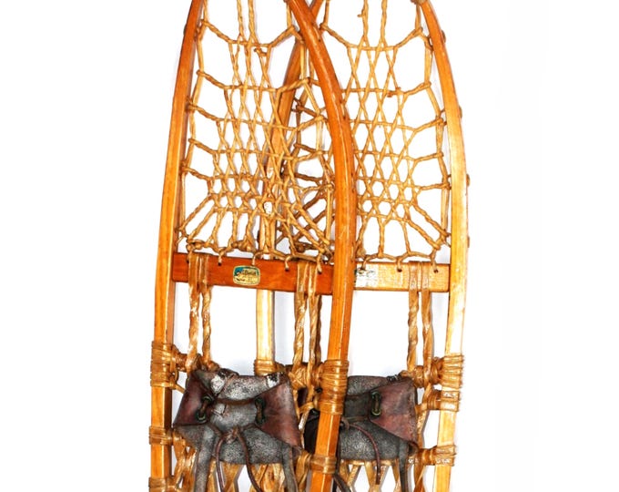 Vintage Pair of 1950s Snocraft Wooden Snowshoes 10x56