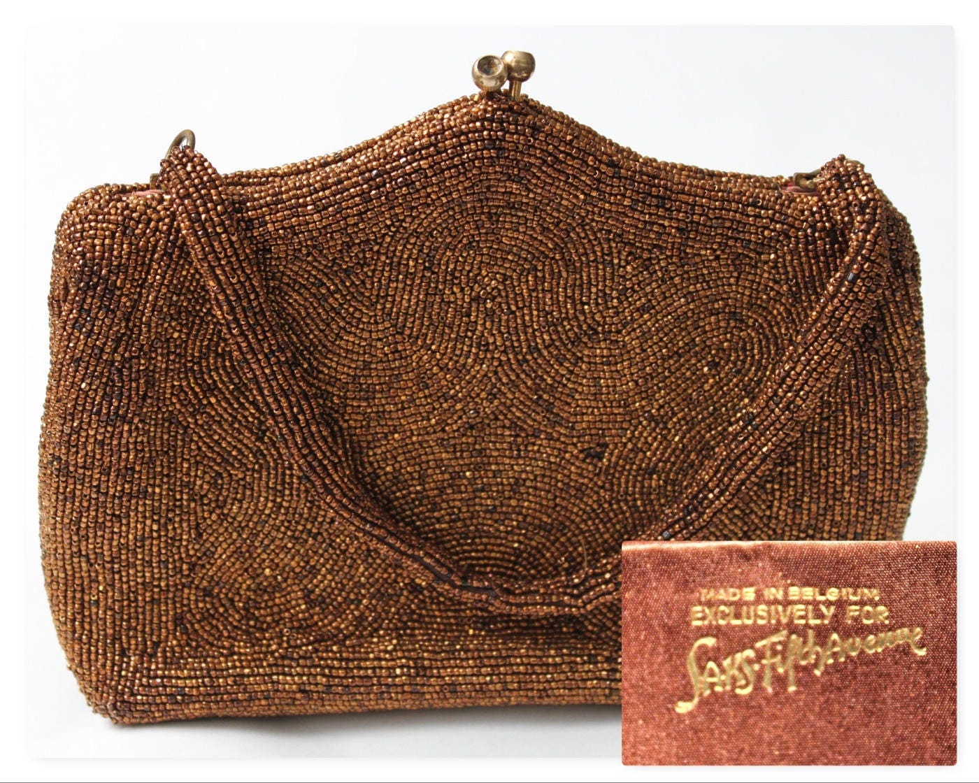 Mid Century Purse, 1955 Beaded Purse made in Belgium Exclusively for Saks  Fifth Avenue