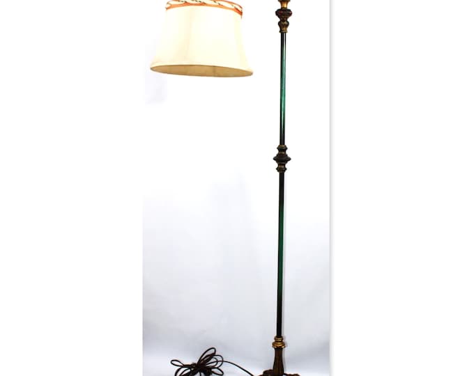 1920s Cast Iron Art Nouveau Bridge Arm Floor Lamp, Vintage Antique Standing Light Fixture