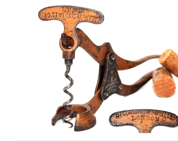 Antique 1855 LONDON LEVER Corkscrew, LUND Single Lever Corkscrew, Wine Bottle Opener