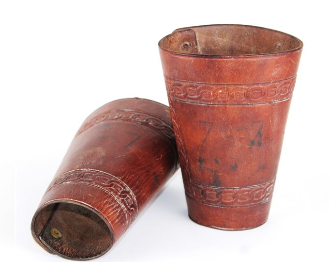 Pair of Vintage Tooled Leather Cowboy Cuffs, Branded 7-7