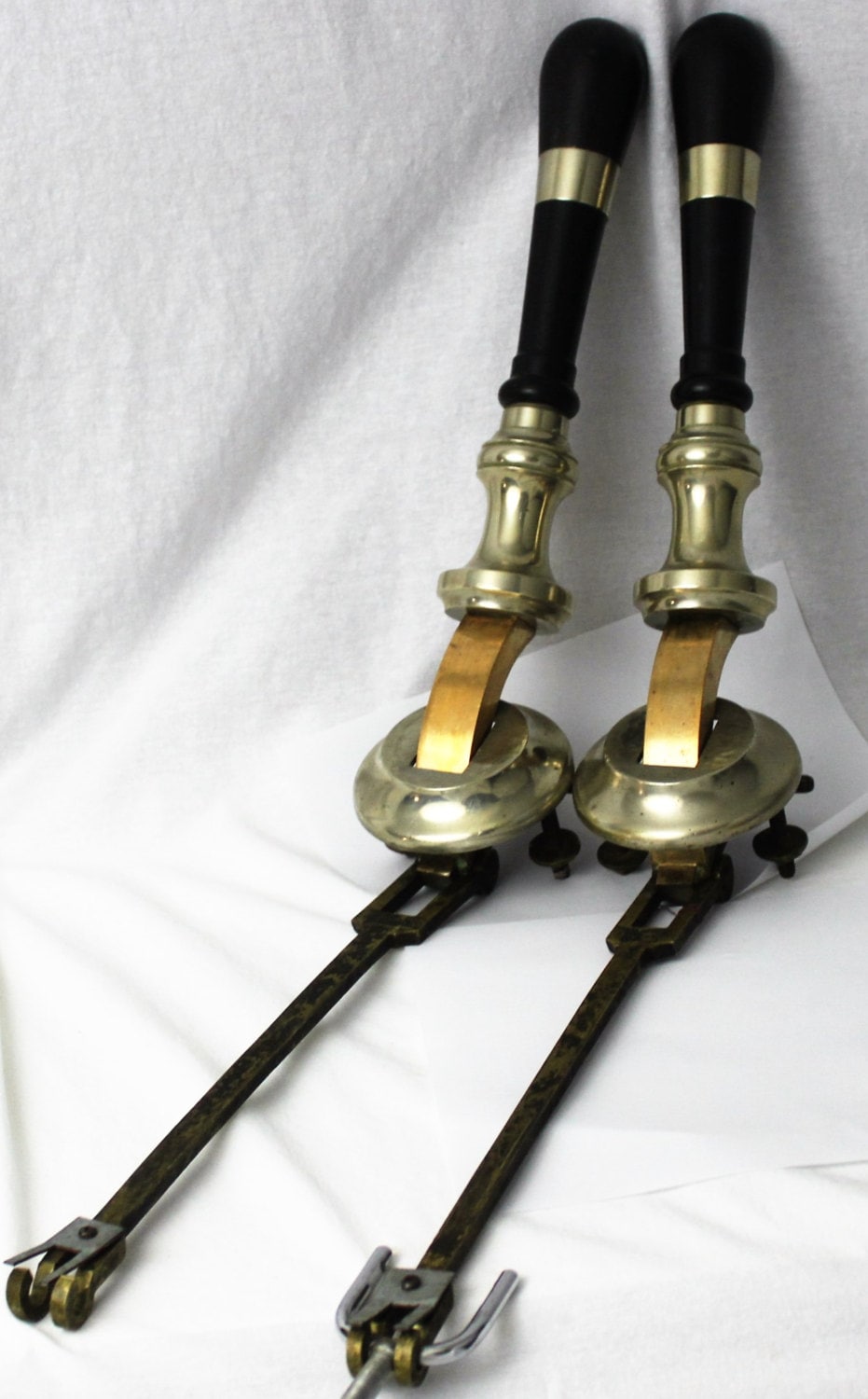 Antique Pair of Wood Nickel Platted Brass Bar Handles, Pub Beer Tap