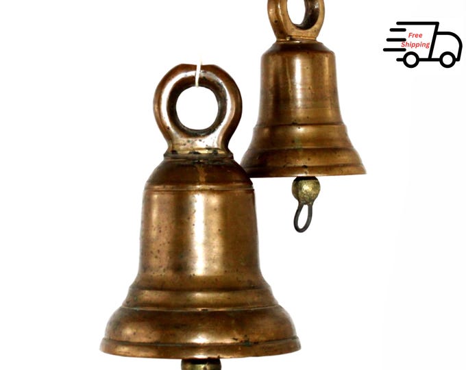 Antique Nautical Brass Ships Bells Pair | Vintage Maritime Decor for Yacht, Cabin, Porch, Farm