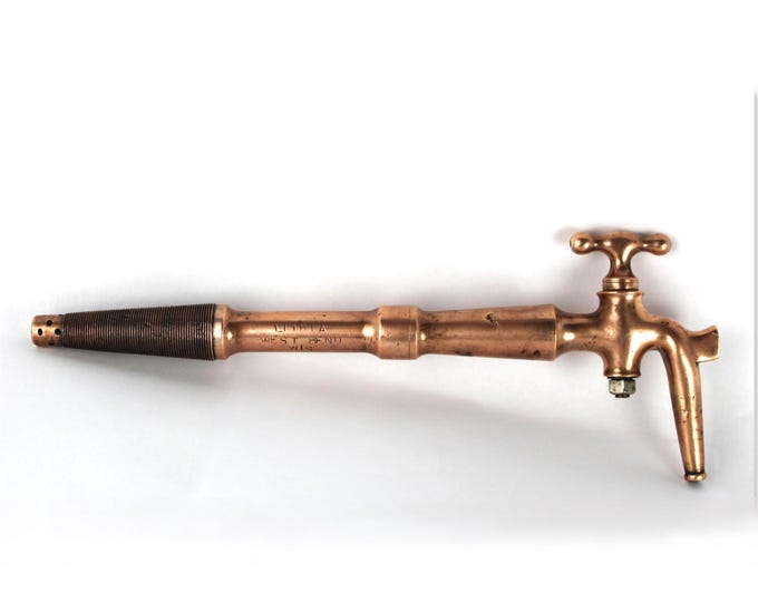 Antique West Bend Brewing Co. Lithia Beer Brass Barrel Tap - Antique Wood Keg Spigot Collectible
