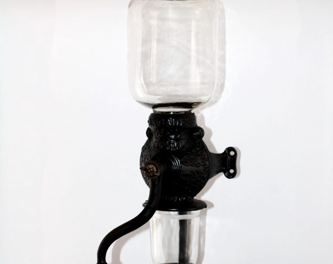 Antique Arcade Coffee Bean Grinder: Antique Farmhouse Kitchen Decor with Glass Jar