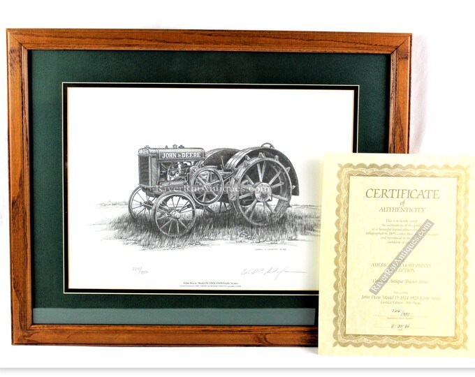Antique John Deere Tractor, Framed Lithographed Print, Edward Schaefer Limited-Edition, John Deere Model D
