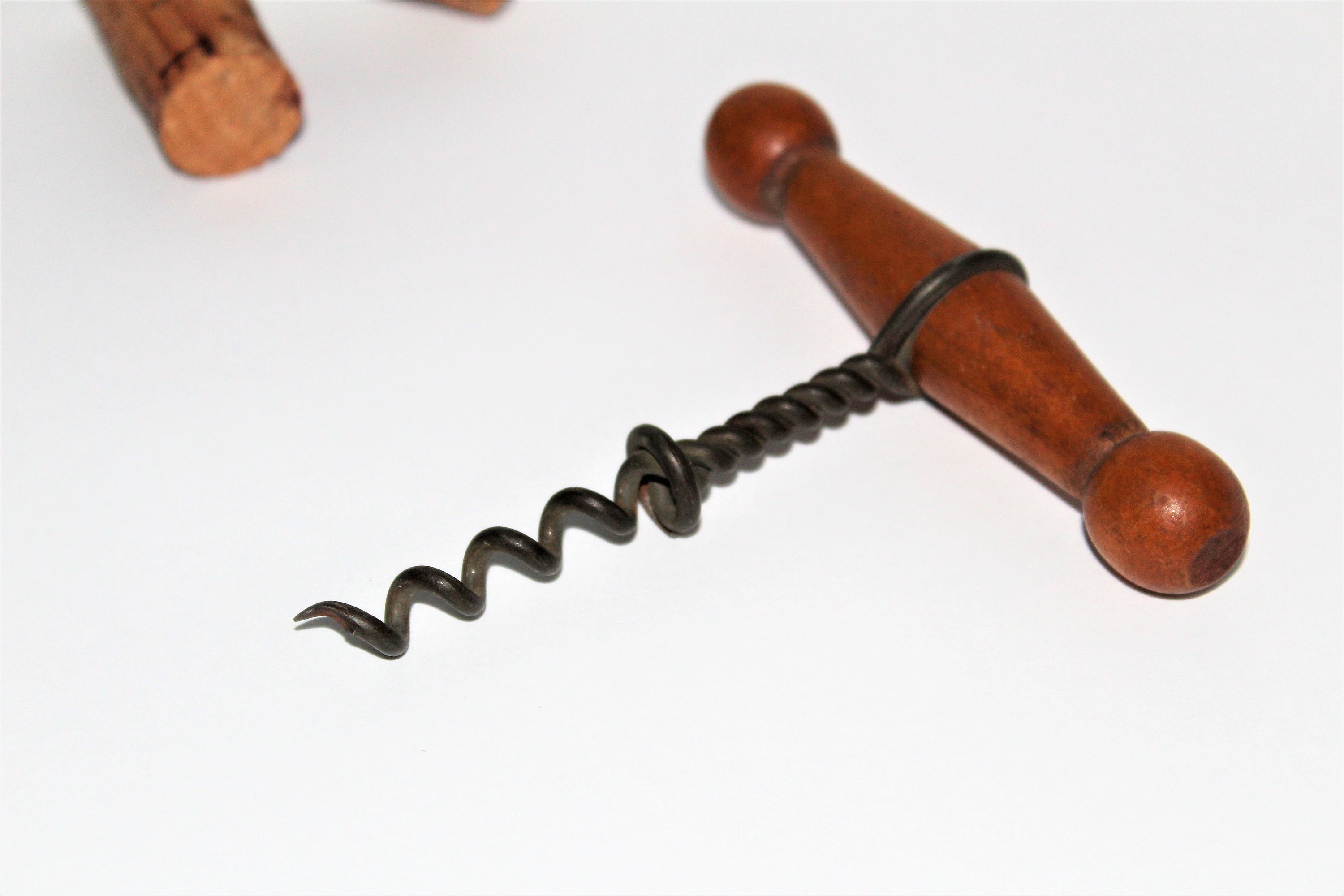 Antique Corkscrew, 1890s William Rockwell Clough Wood TStyle Corkscrew