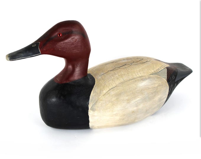 Hand Carved Wooden Duck Decoy, Canvas Back Drake Duck Decoy