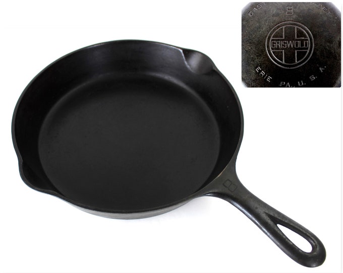 Griswold # 8 Cast Iron Skillet 704 W, Cast Iron Cooking, large block logo