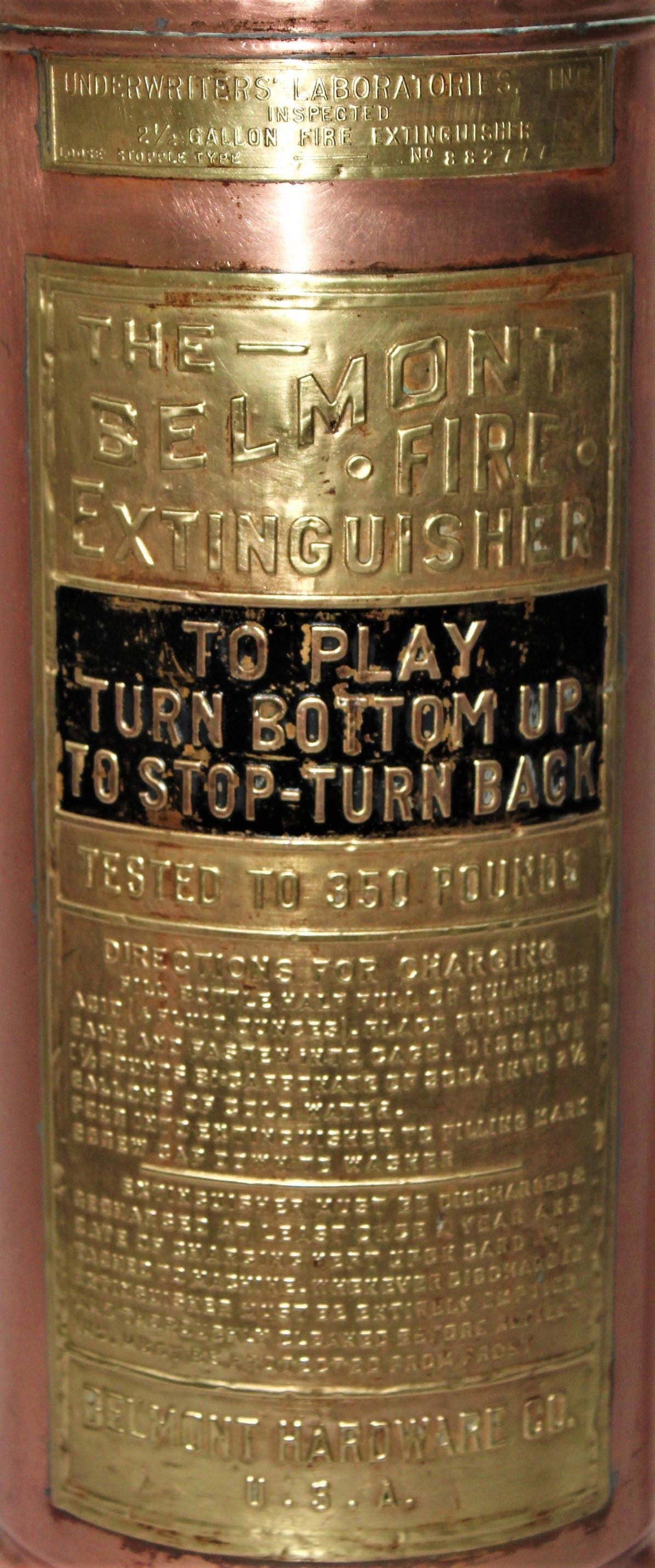 Antique Copper and Brass Belmont Fire Extinguisher, Belmont Hardware Co