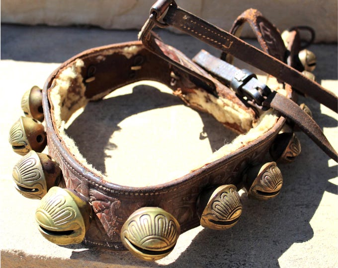 Large Set of Brass Sleigh Bells, Horse Breast Collar Bells, Petal Bells