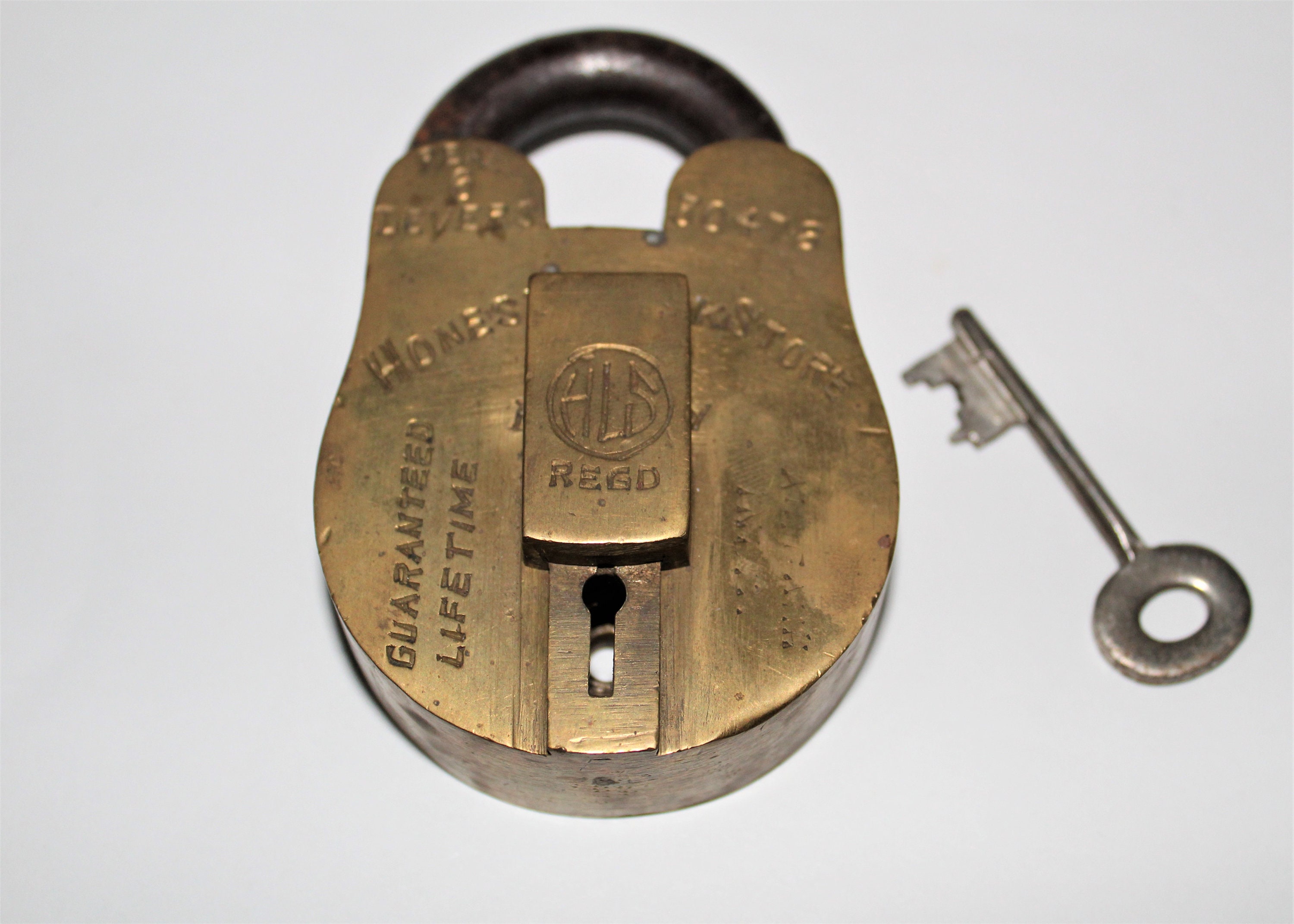 Vintage HLS Brass Padlock with Key