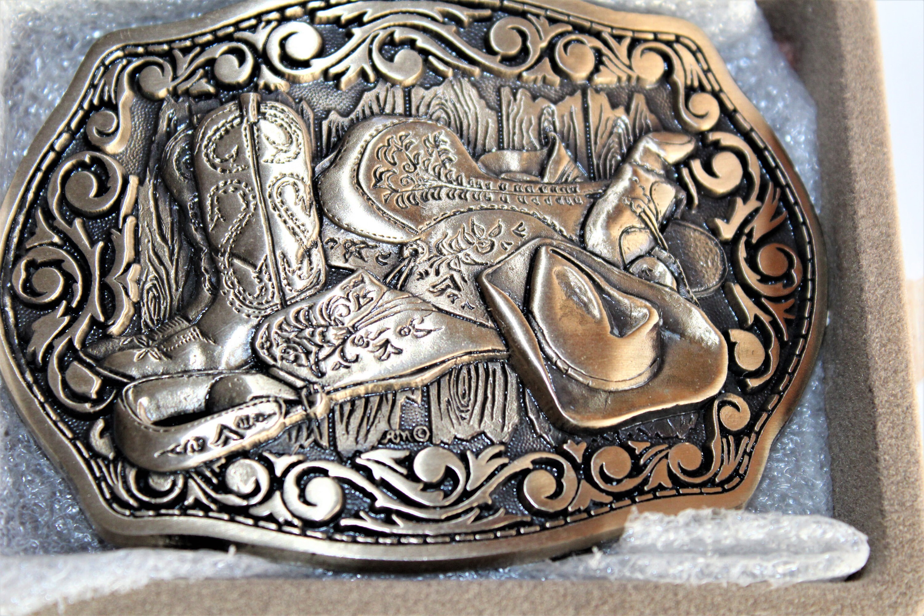 Vintage Solid Brass Western Belt Buckle, Western Americana
