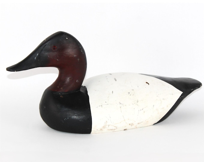 Handcrafted Canvas Back Drake Duck Decoy: Vintage Wooden Hunting Collectible for Home Decor
