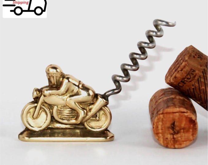 1954 Brass Motorcycle Racer Corkscrew, Wine Bottle Opener
