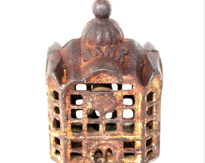 Victorian Antique Cast Iron Still Penny Bank, Collectible Coin Savings Bank